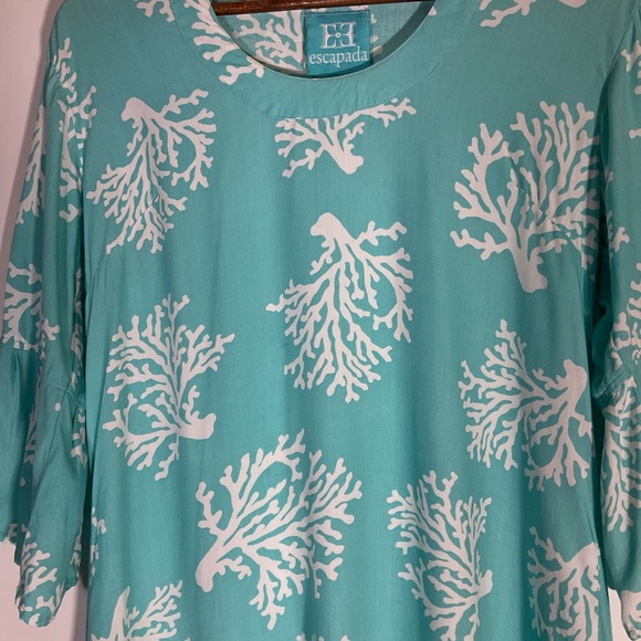 Escapada Swim Cover-Up Turquoise Blue White Coral Pattern Long Sleeve Size Med - Picture 7 of 16